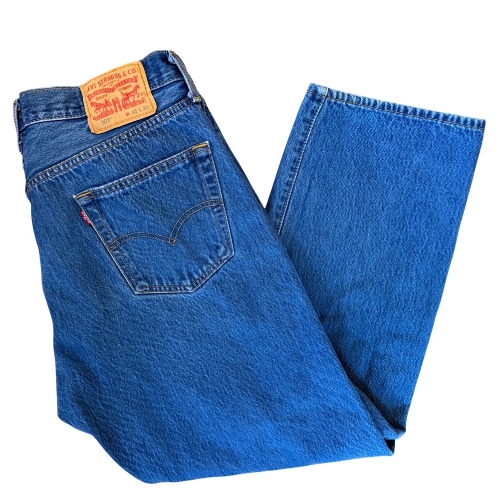 Levi's 501 Jeans Mens 36x28 Blue Straight Leg Button Fly Original Fit Denim
